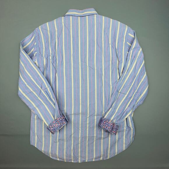 Robert Graham XL Button Up Shirt Blue Stripe Contrast Cuffs Funky - Picture 3 of 11